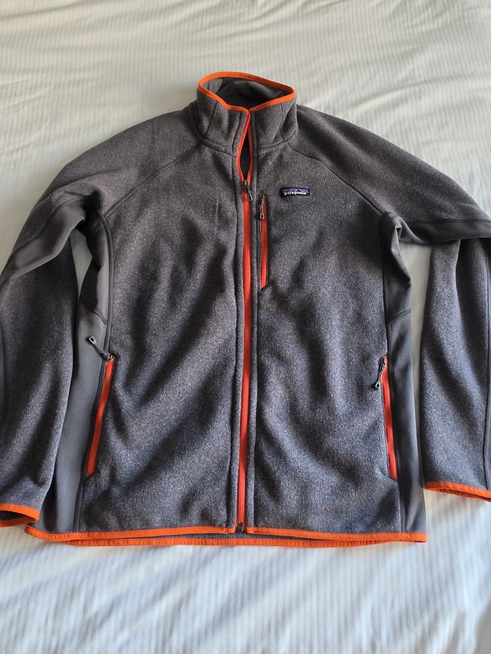Men’s Patagonia Full-Zip Fleece Jacket, Gray with Orange Accents, Size L